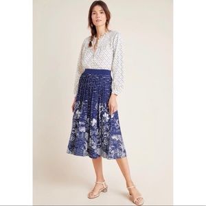 Anthropologie Haven Pleated Knit Midi Blue Skirt Size Medium NWT